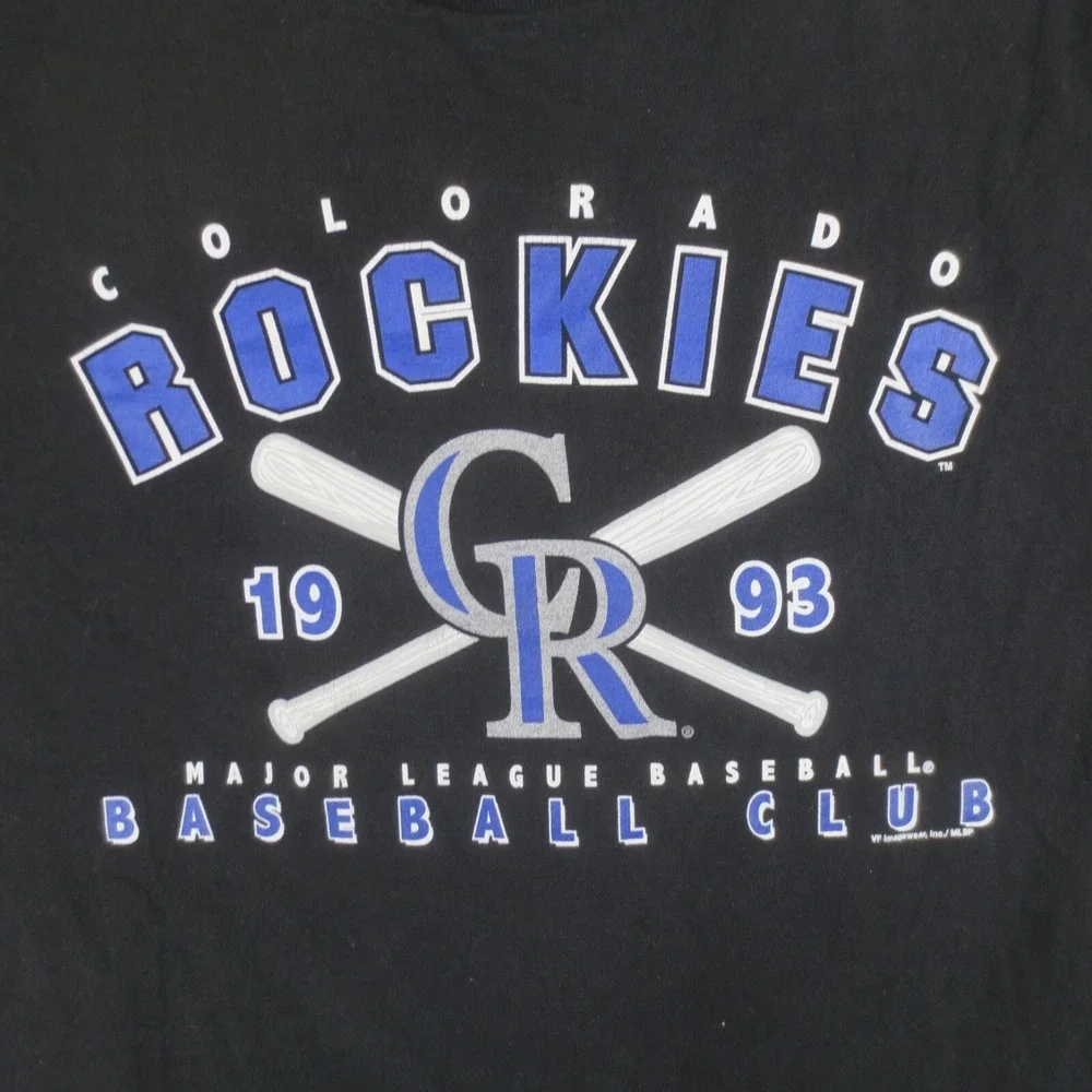 Vintage 90s Colorado Rockies 1993 MLB Baseball Club T Shirt Mens XL Black S/S